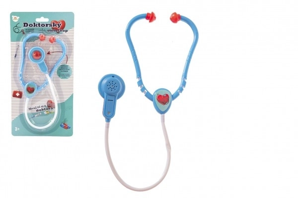 Dokter/stethoscoop plastic 53cm op batterijen met licht en geluid op kaart 17x34x3cm