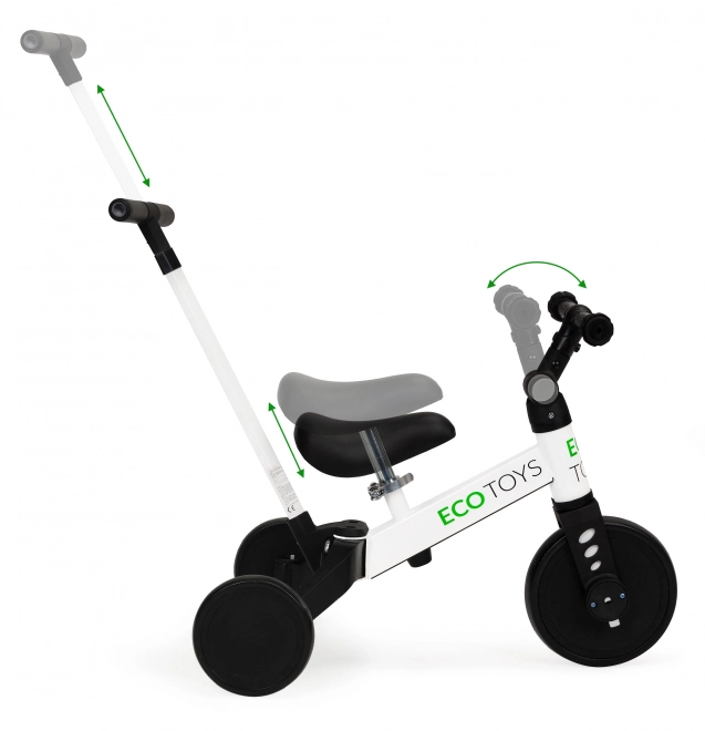 Drielingfiets loopfiets met duwstang 2 in 1