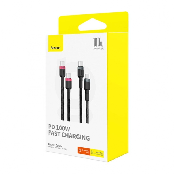 Câble Baseus Cafule USB-C vers USB-C 100W, 2m, 2pcs (rouge-noir, gris-noir).