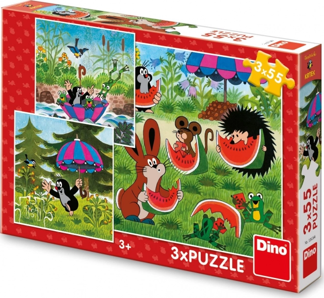 Dino Krteček en paraplu puzzel 3x55 stukjes