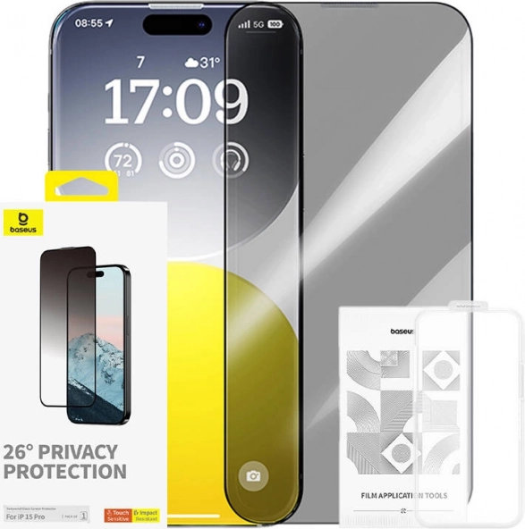 Tempered Glass for iPhone 15 Pro with Privacy Protection Baseus Diamond