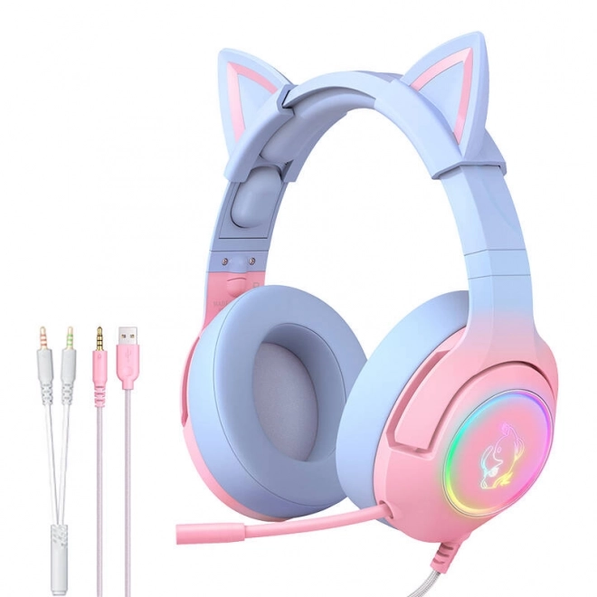 Gaming-Kopfhörer rosa-blau mit Katzenohren