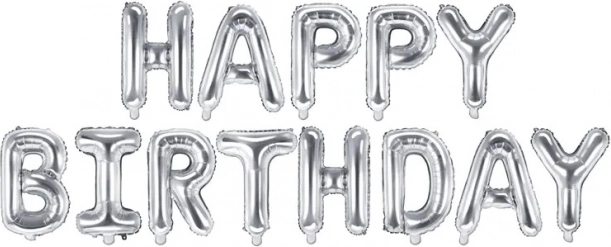 Ballons en feuille Happy Birthday – Argenté