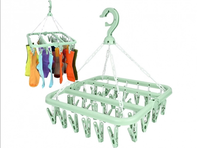 Hanging sock dryer and lingerie rack with 32 clips
