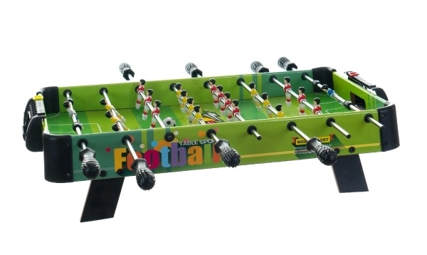 Voetbal/spel 71x36cm houten metalen trekkers met telraam in doos 67x7x36cm