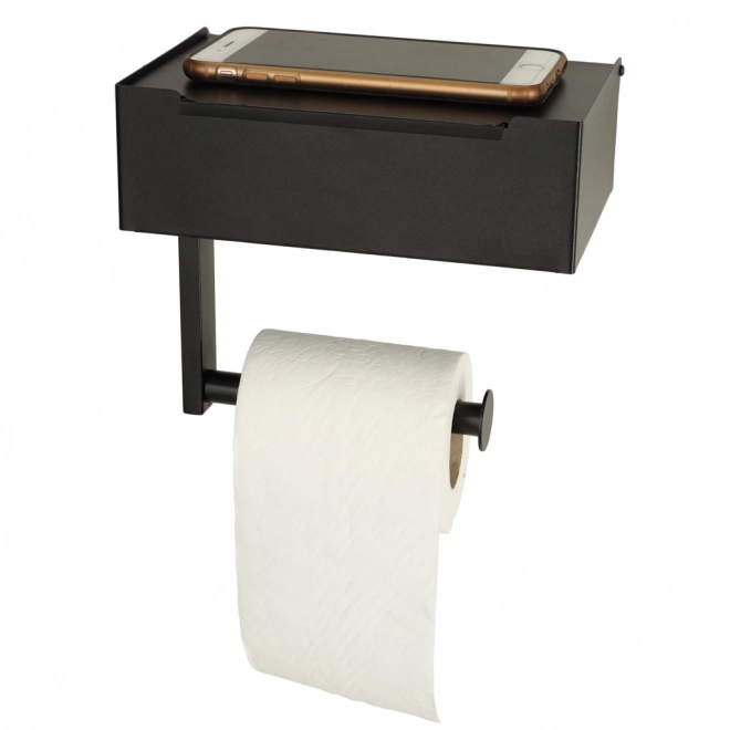 Toilettenpapierhalter mit Regal und Taschentuchfach Schwarz
