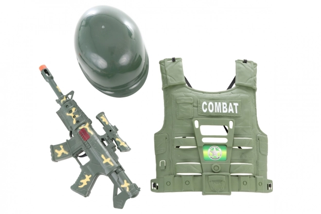 Militaire kinderset met helm en geweer