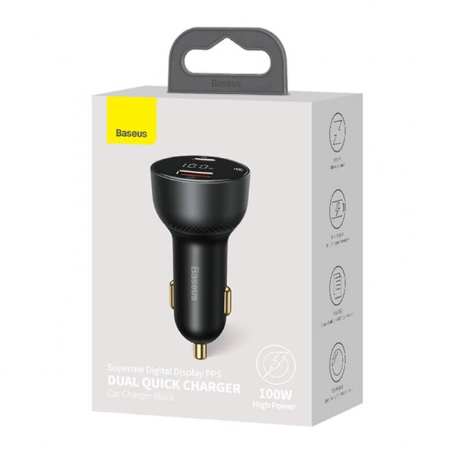 Fast Car Charger Baseus USB and USB-C 100W Black