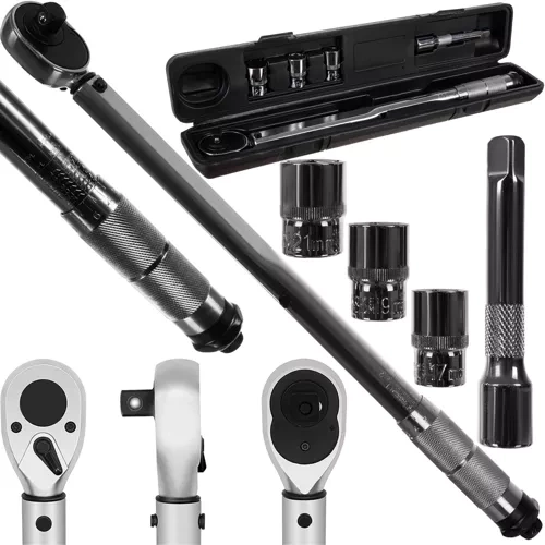 Momentsleutel 1/2" met ratel en set doppen 17/19/21 mm