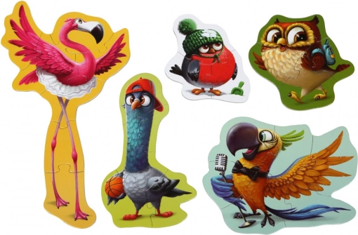 5 pictures of cute birds in one set