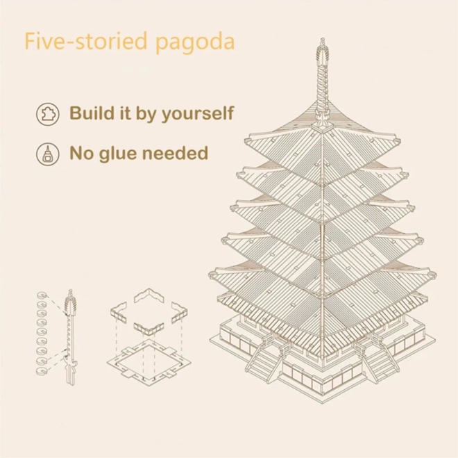 3D houten puzzel vijf verdiepingen pagode