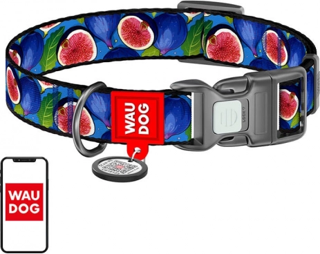 Collier pour chien en nylon Waudog avec code QR et motif figues, taille XL