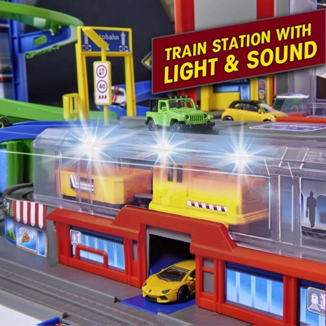 Garage Super City + 6 petites voitures et train