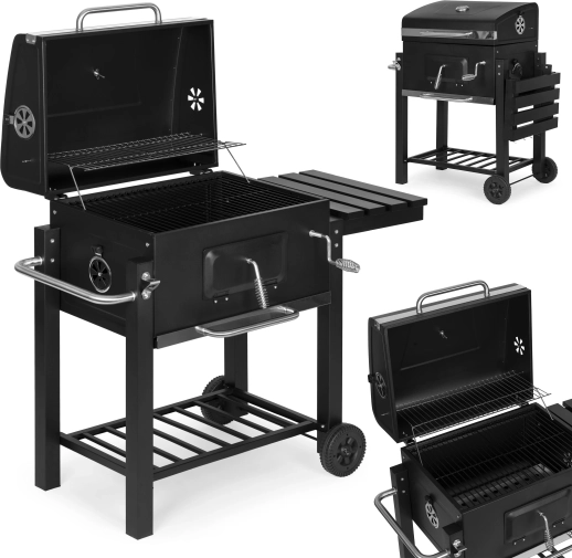 großer Gartenholzkohlegrill mit Deckel, Thermometer und Ablagen