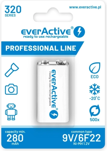 everActive-accu 9V 320 mAh Ni-MH klaar voor gebruik