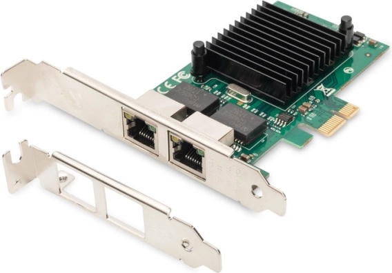 Network Card PCI Express 2x RJ45 Gigabit 10/100/1000Mbps with Low Profile