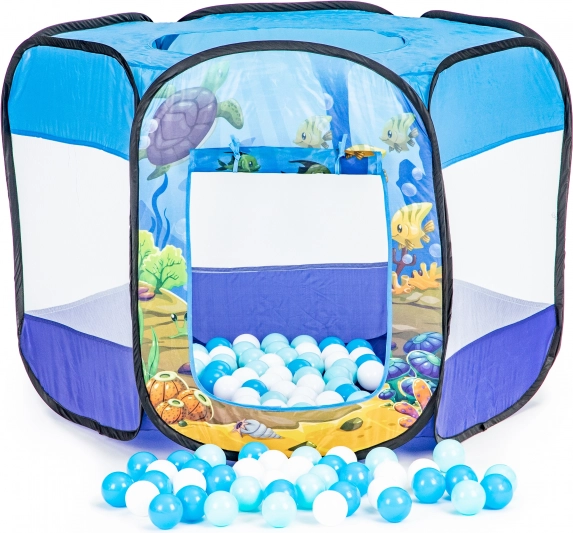 Children's pop-up tent with dry ball pit and 100 balls