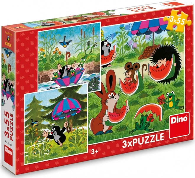 Dino Krteček en paraplu puzzel 3x55 stukjes