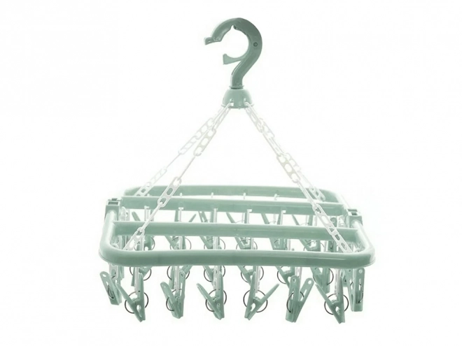 Hanging sock dryer and lingerie rack with 32 clips