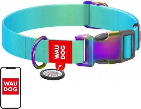 Collier pour chien en nylon avec code QR WAUDOG gradient, bleu, taille M
