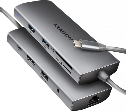 Hub USB‑C multifonction 9‑en‑1 5 Gb/s avec HDMI 4K/60 Hz, 3× USB‑A, lecteur SD/microSD, GLAN, audio et PD 100 W, câble USB‑C 20 cm