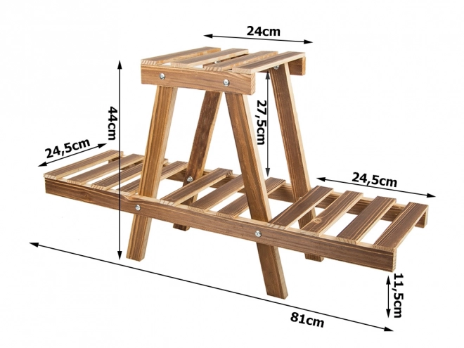 Houten tweelaagse plantenstandaard