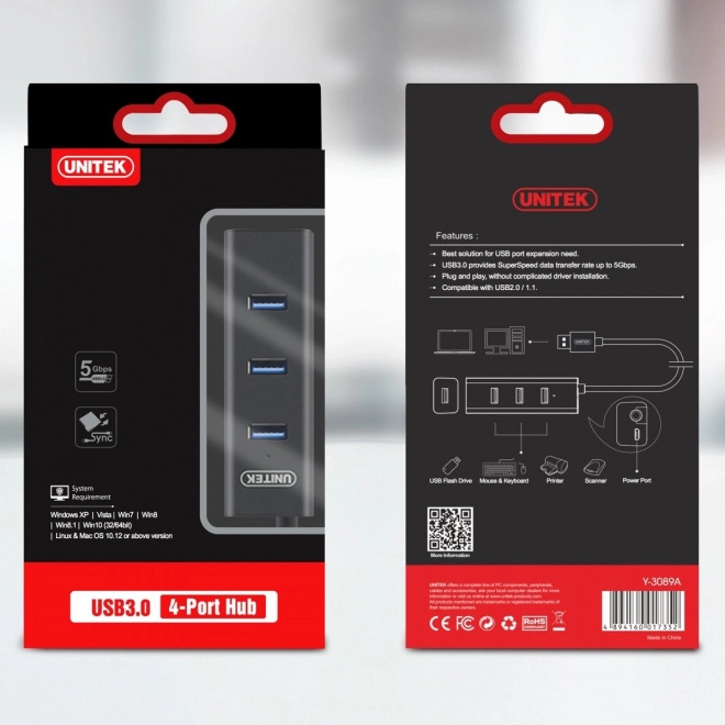 Splitter 4x USB 3.0; BC1,2; ZWART