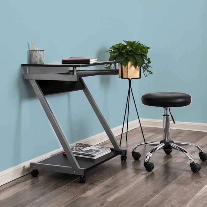 Mobile Computer Desk with Pull-Out Keyboard and Wheels