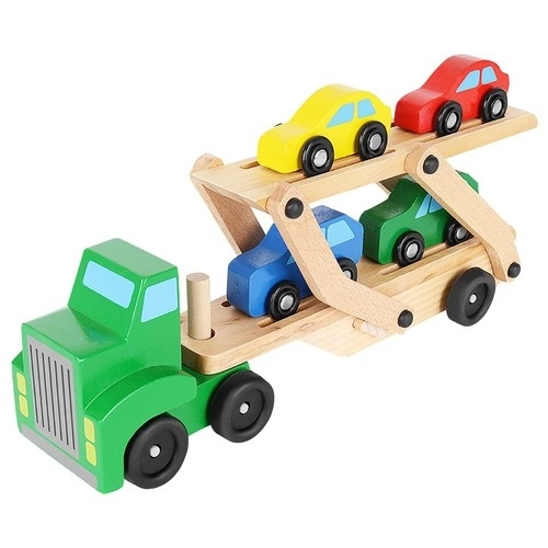 Houten vrachtwagen - aanhanger + set auto's 22698