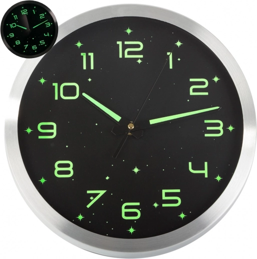 Fluorescerende wandklok 25 cm met lichtgevende cijfers en sterren