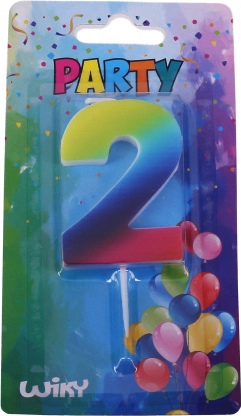 Bougie de fête chiffre 2 arc-en-ciel