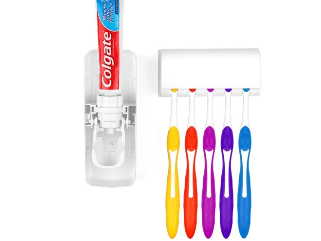 Tandpastadispenser met houder voor tandenborstels