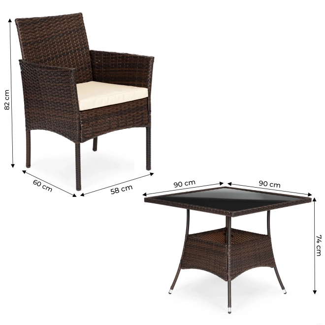 Tuin rattan meubels PREGASIO met 4 stoelen en tafel met glazen blad
