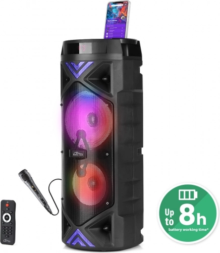 Tragbarer Karaoke-Bluetooth-Lautsprecher MEDIA-TECH FunBox Keg Pro 50 W mit LED und FM-Radio