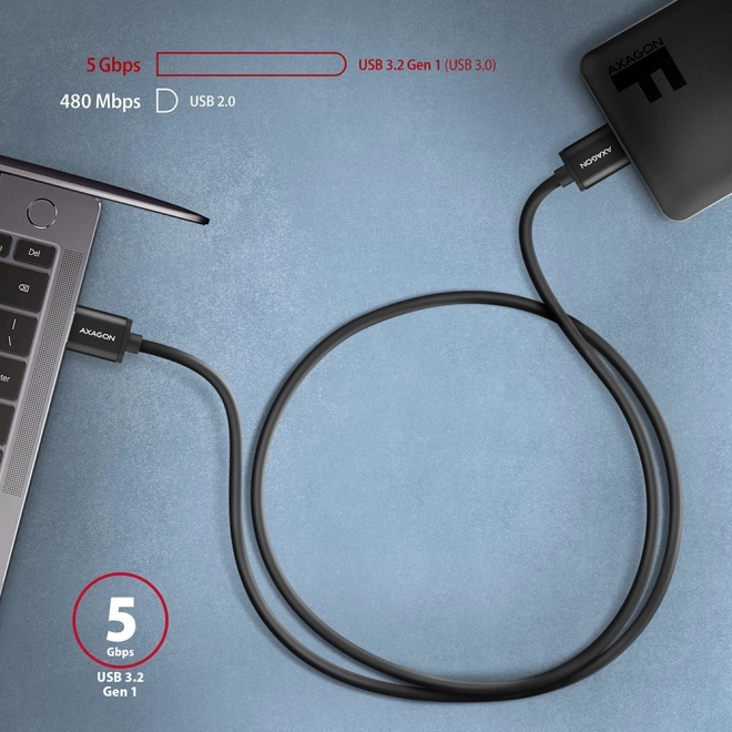 Câble AXAGON Micro-B USB vers USB-A 3.2 Gen 1, 1m, 3A, ALU, PVC, noir
