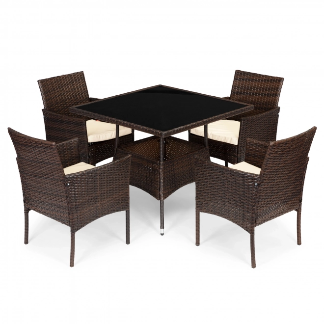 Tuin rattan meubels PREGASIO met 4 stoelen en tafel met glazen blad