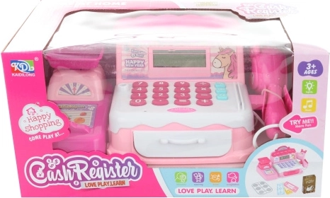 Kinderkasse mit Einhorn – rosafarbene elektronische Kasse mit Batteriebetrieb