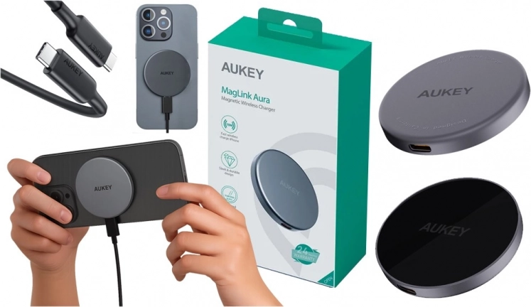 Magnetische draadloze oplader AUKEY MagFusion 15W Qi2 (zwart)