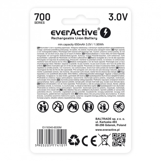 Oplaadbare accu EverActive 16340 700 mAh met micro USB