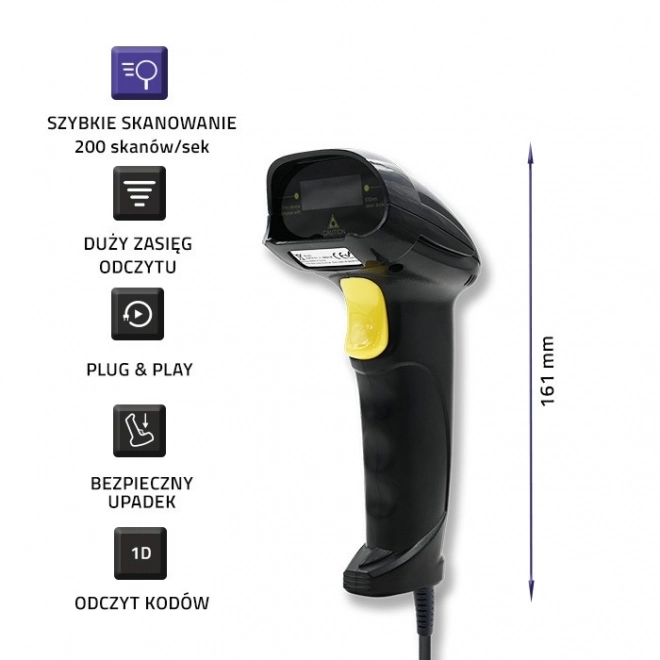 Laser Barcode Scanner 1D USB Black