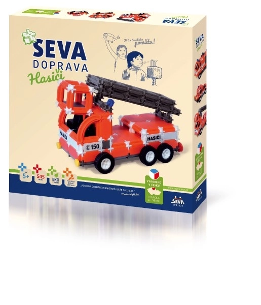 Bouwpakket SEVA VERVOER Brandweer plastic 545 onderdelen in doos 35x33x5cm