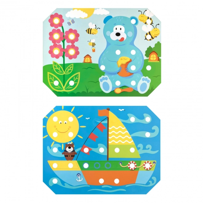 Lucy & Leo Mozaika avec pince et broderie - ensemble de jeu en bois avec modèles