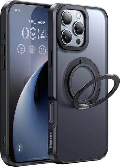 Magnetic Case with Ring Stand for iPhone 16 Pro (Black) McDodo