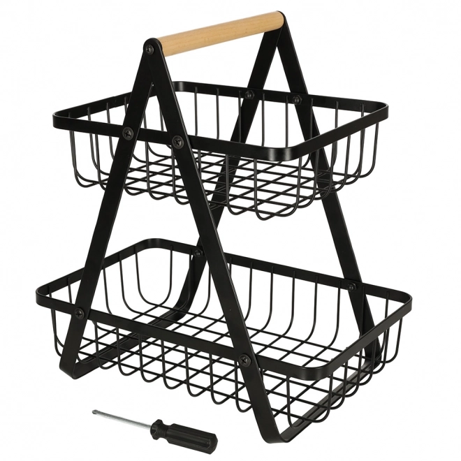 Two-tier Fruit Basket Metal and Wood