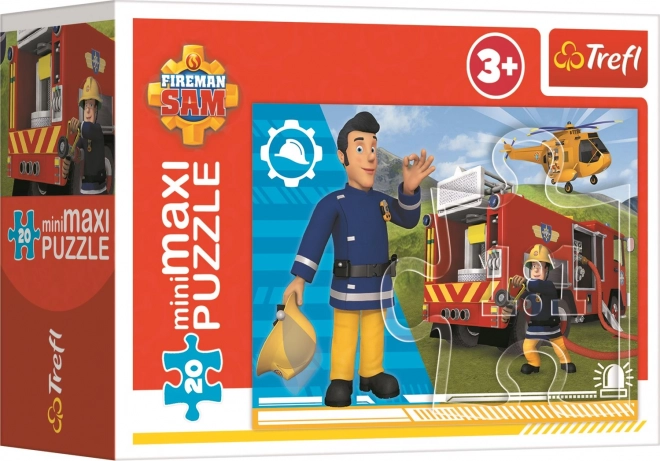 Minipuzzel miniMAXI 20 stukjes Heroïsche Brandweerman Sam 4 soorten in doosje 11x8x4cm