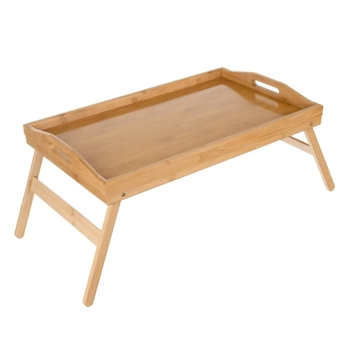 Table pliante en bambou pour lit avec fonction ordinateur portable
