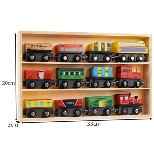 Houten treinen met wagons - 3 locomotieven en 9 wagons