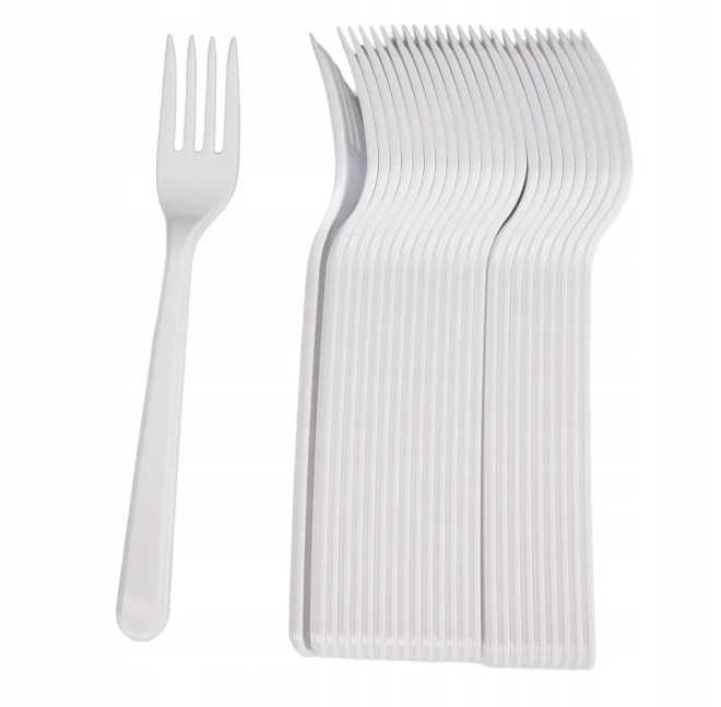 Weiße Plastikgabel für Mehrfachverwendung
