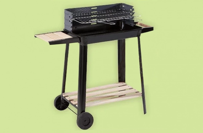 Tragbarer Holzkohlegrill für den Garten mit verstellbarem Rost und Ablagen