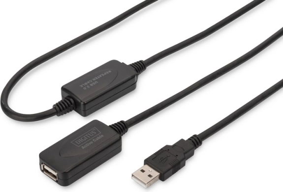 Active USB 2.0 extension cable, USB-A male to USB-A female, 20 m, black